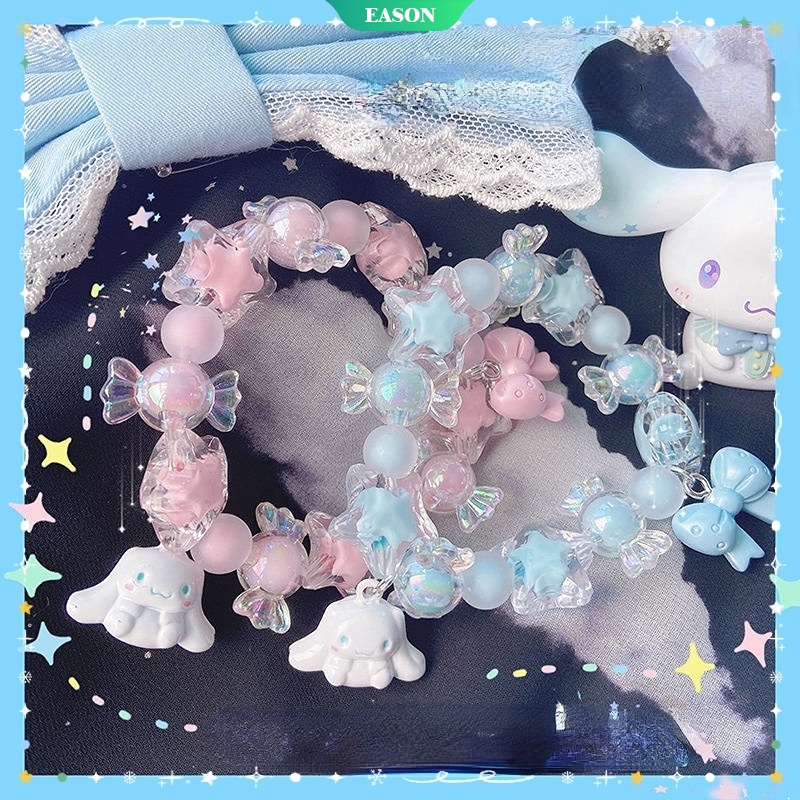Vòng Tay Đính Đá Pha Lê Họa Tiết Hoạt Hình Cinnamoroll Và Hello Kitty Dễ Thương Dành Cho Nữ