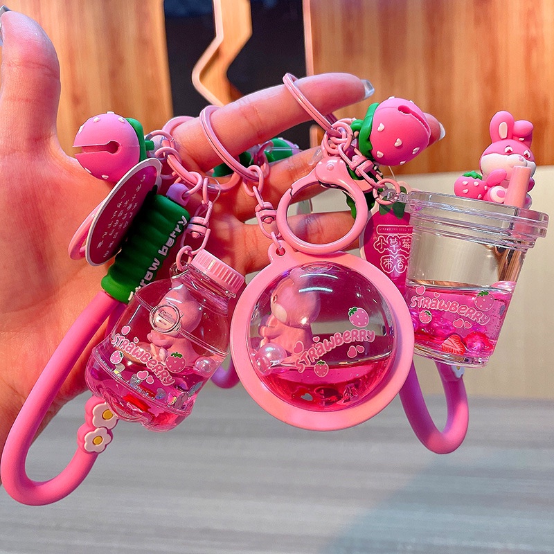 Móc Khóa acrylic Hình Chú Thỏ Và Ly Trà Sữa Dễ Thương