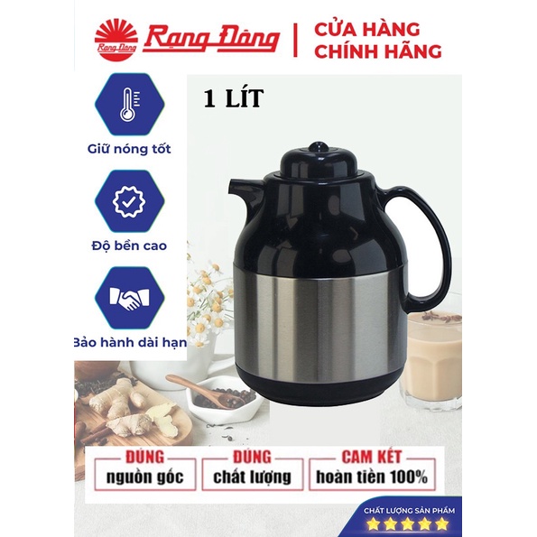 Phích pha trà Rạng Đông 1 lít thân inox cao cấp, vai nhựa, bình thuỷ giữ nhiệt, Model: RD 1055 ST1.E