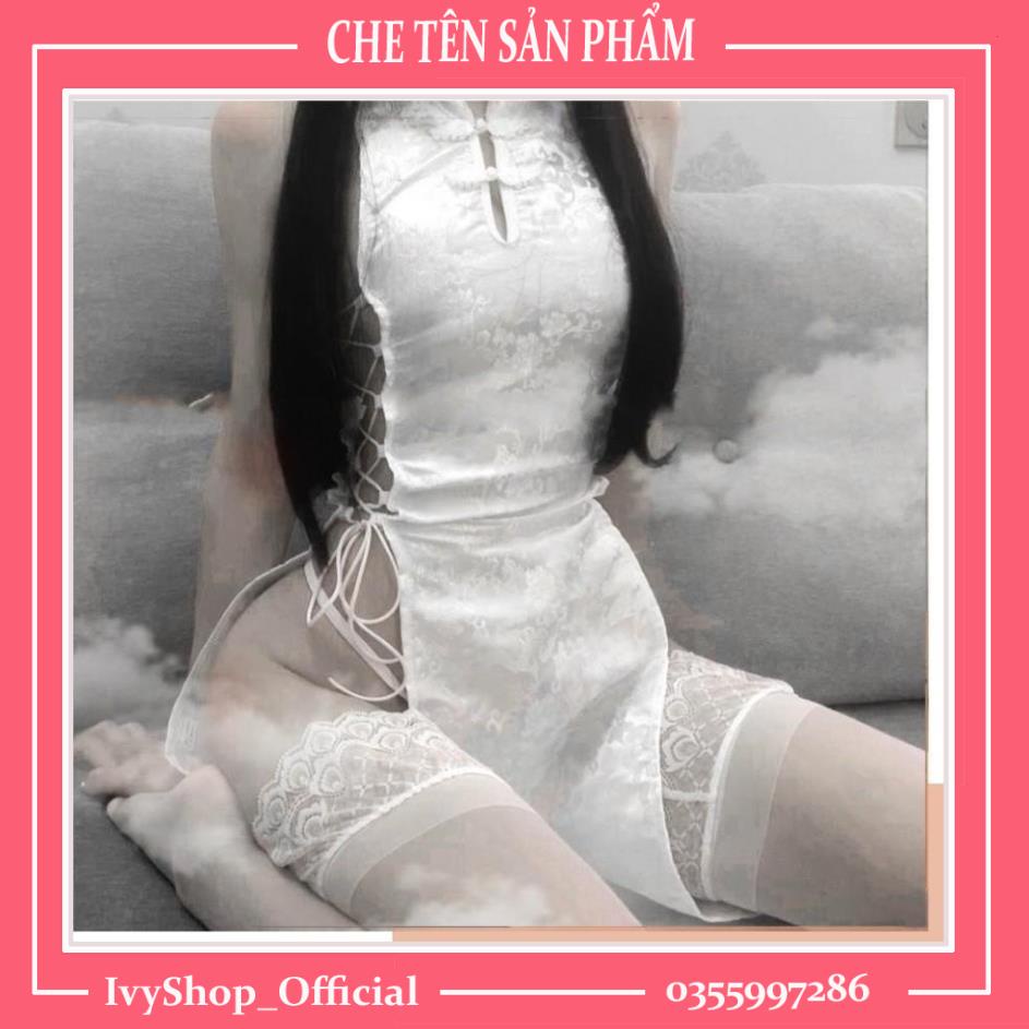 Bộ đồ ngủ cosplay sexy cô gái thượng hải, Sườn xám dáng dài đan dây 2 bên hông siêu gợi cảm - Mã SXD120