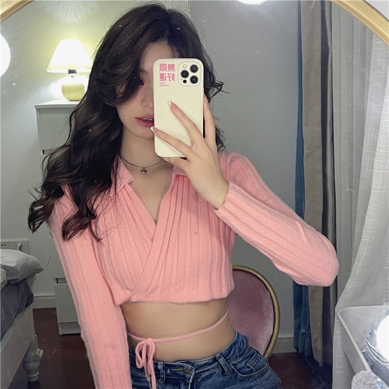 QKOOLE  Áo khoác cardigan dệt kim tay dài màu trơn phong cách Hàn Quốc thời trang dành cho nữ