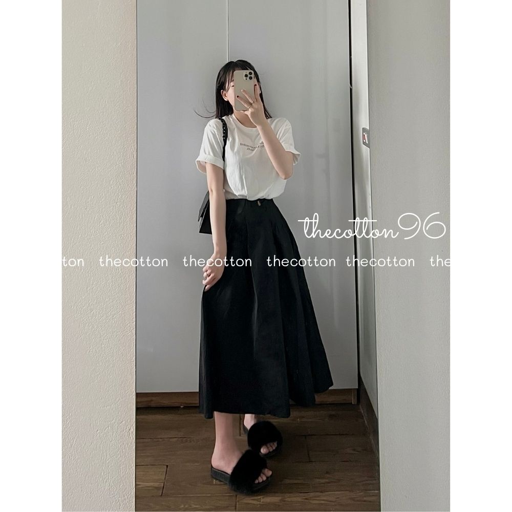 Chân váy chữ A dáng dài cạp cao lưng chun váy midi ullzang hai màu TheCotton