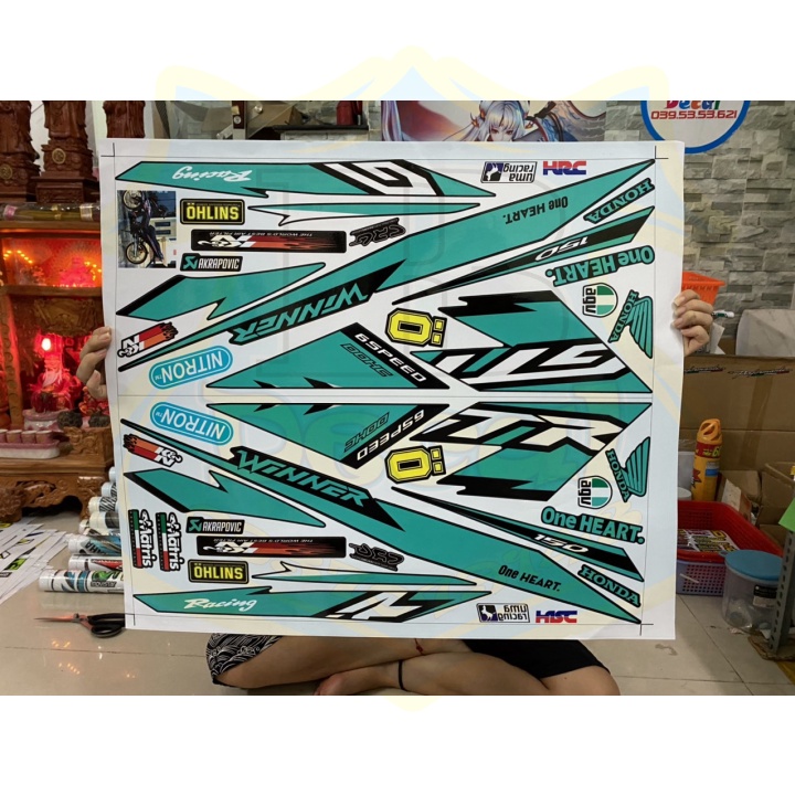 ( Quí khách vui lòng mang ra tiệm cho thợ dán ) Tem winner gtr xanh đen