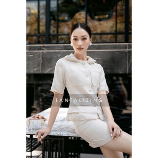 Set áo vest + chân váy màu be tantalizing vải thô hàn