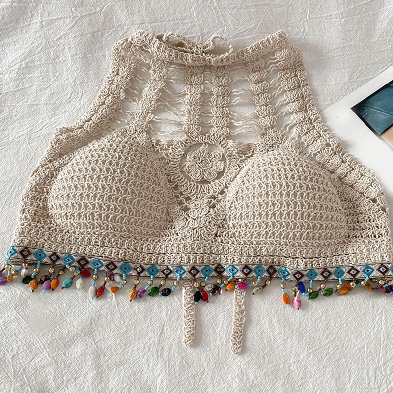 Brroa Áo Bra Dệt Kim Phối Tua Rua Phong Cách Boho Quyến Rũ Cho Nữ