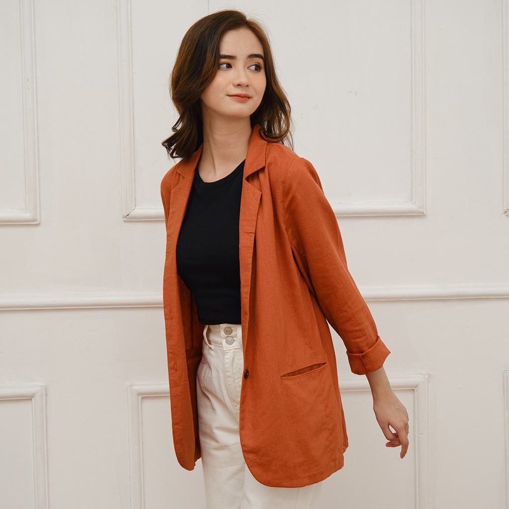 Blazer nữ đẹp đơn giản linen 2 túi relax