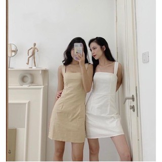 Váy 2 dây linen bản to chun lưng/Đầm 2 dây minidress