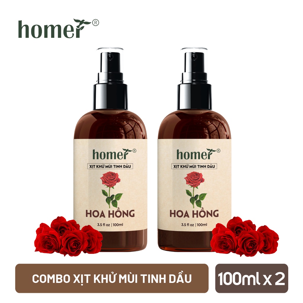 Combo 2 xịt thơm phòng Hoa Hồng Homer 100ml/ chai