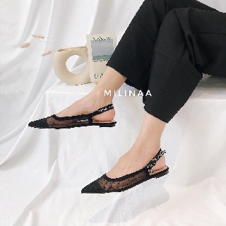 Sale Hot SANDAL BỆT NỮ BÍT MŨI PHỐI LƯỚI CHẤM BI SD05 . Số 1 Giảm T8 : ❗ [ HÀNG CHUẨN ] . : * Xả 🍀
