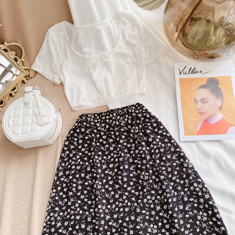Set áo crop + chân váy hoa nhí (Set Lili) | BigBuy360 - bigbuy360.vn