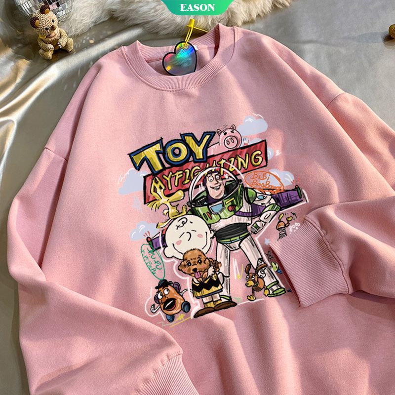 Áo Sweater Tay Dài Lót Nhung Dáng Rộng In Hoạt Hình Toy Story Kiểu Hàn Quốc Thời Trang Thu Đông 2022