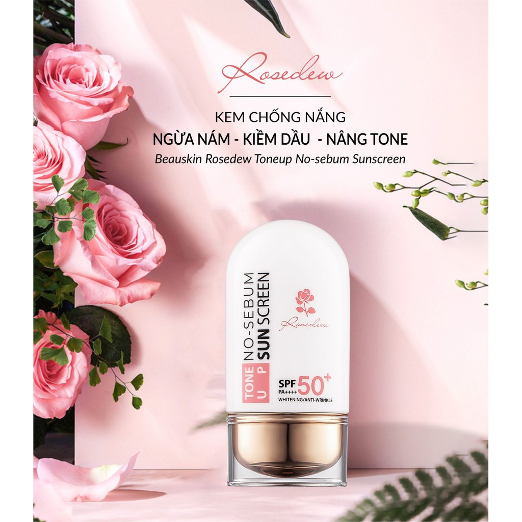 Combo 2 hộp kem chống nắng lên tông, kiềm dầu Hàn quốc Beauskin Rosedew Toneup No Sebum Sunscreen 55ml/ Hộp