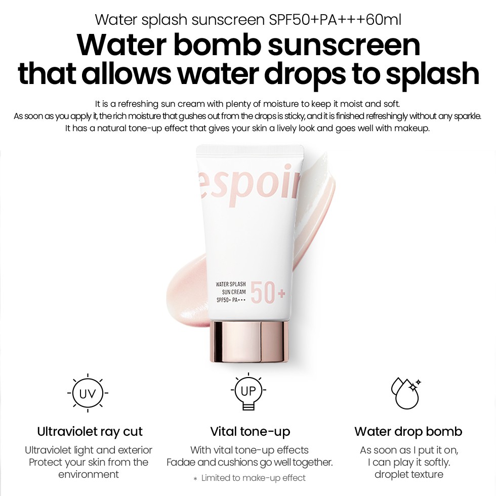 [Hàng mới về] Kem chống nắng nâng tone da ESPOIR Water Splash Cica Tone up & Sun cream SPF50+ PA+ 60ml | BigBuy360 - bigbuy360.vn