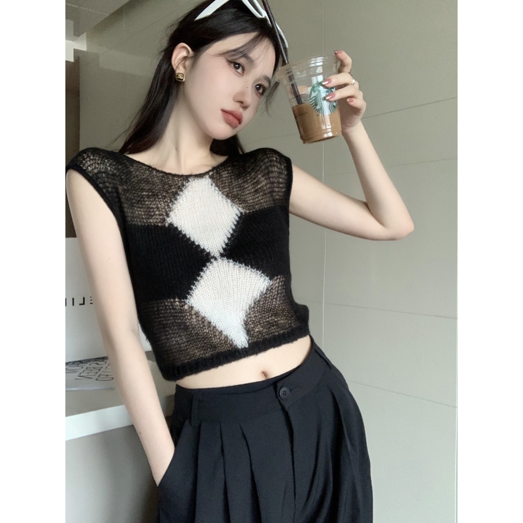 HUANG YOYO Áo Len Không Tay Phong Cách Hàn Quốc Thời Trang Cho Nữ