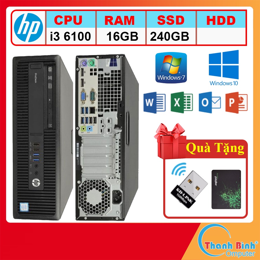 Máy Tính Văn Phòng  💟ThanhBinhPC💟 Máy Tính Đồng Bộ - HP ProDesk 600G2 ( Core I3 6100/ 16GB/ 240G ) - Bảo Hành 12 Tháng