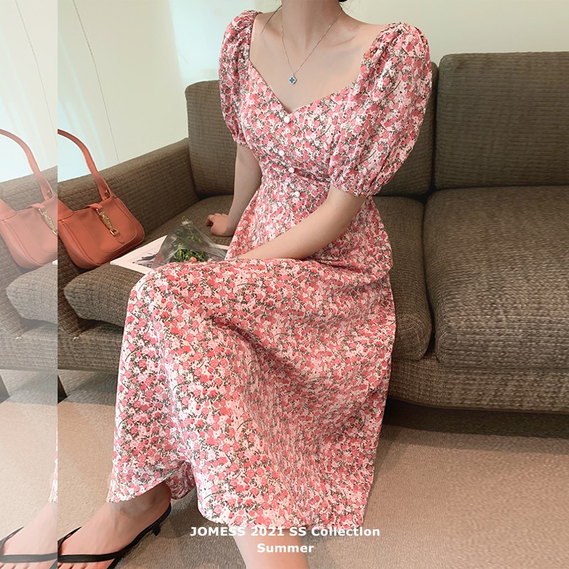 Đầm Voan Hoa Dáng Dài Cổ Chữ V Thời Trang Retro Cho Nữ 2021 | BigBuy360 - bigbuy360.vn