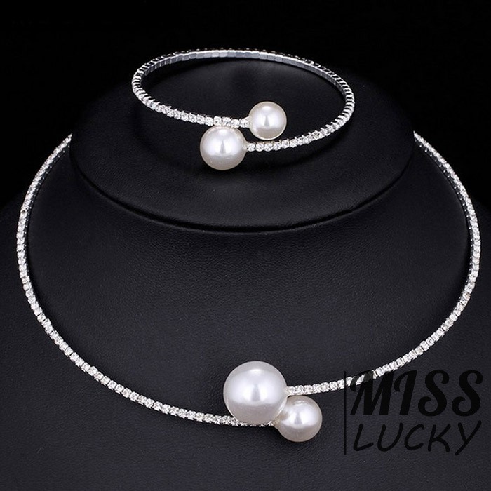 Set trang sức đính đá và ngọc trai sang trọng cho nữ