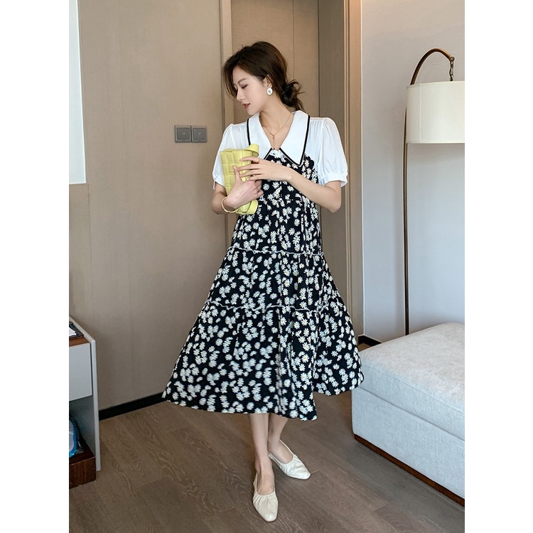 Váy đầm bầu sơ mi phối hoa nhí thiết kế cho mẹ bầu công sở, dự tiệc lịch sự trẻ trung mới mùa hè thoáng mát