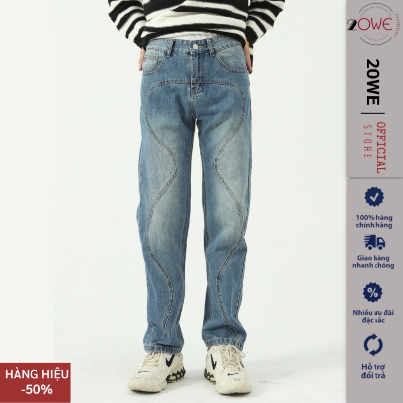 Quần jean nam baggy ống suông rộng dáng đứng vải jeans bò xanh phom xuông cao cấp