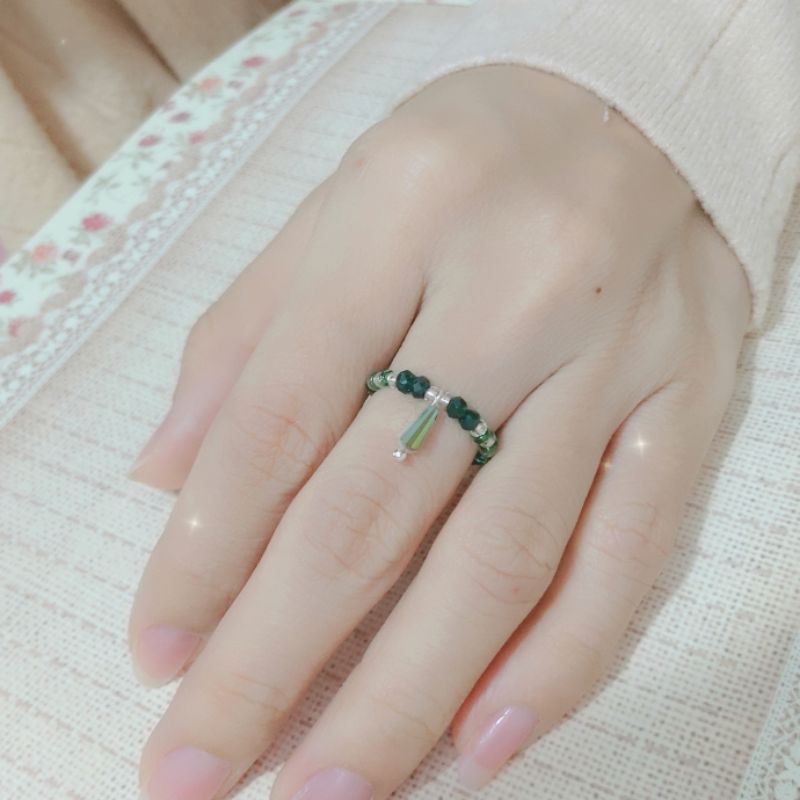 Nhẫn hạt cườm mặt pha lê chuông đung đưa, phong cách Hàn Quốc