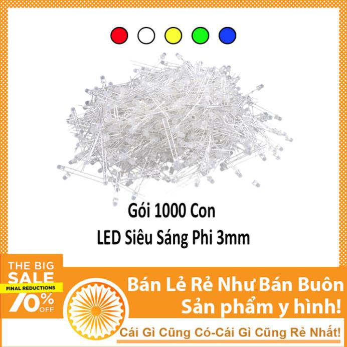 Túi 1000 Led Trắng Siêu Sáng Phi 3mm