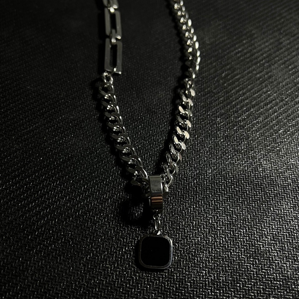 Vòng cổ Hai Trong Một Mặt Vuông Màu Đen Phong Cách Hip Hop Thời Trang Cho Nữ