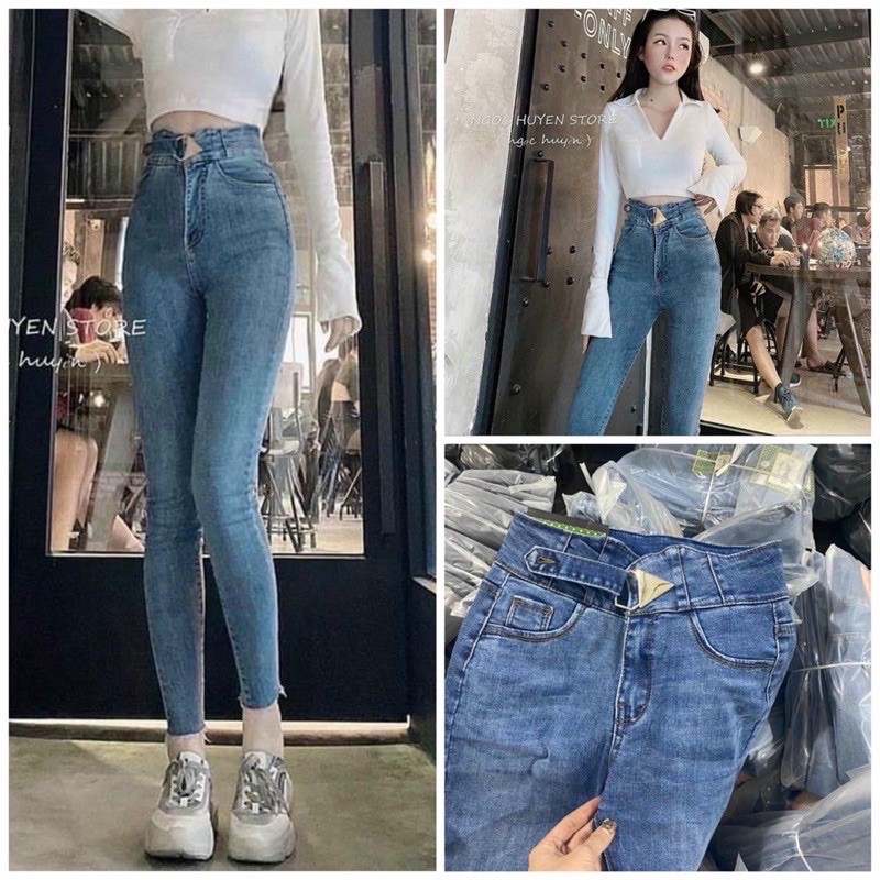 Quần bò ôm cạp cao khuy lệch | BigBuy360 - bigbuy360.vn