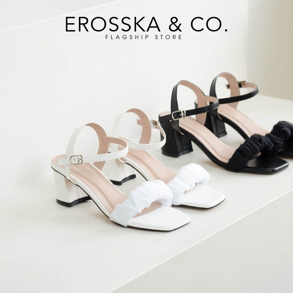 Erosska - Giày sandal cao gót quai nhún sang trọng cao 5cm màu đen - EB047
