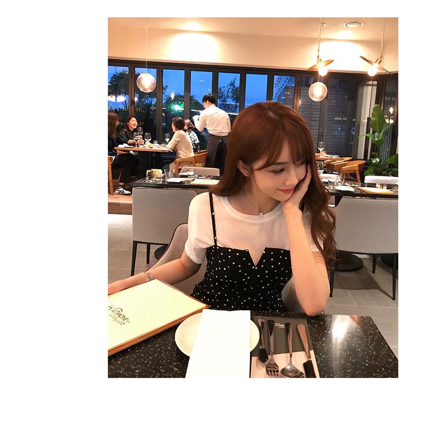 SUXI Đầm chấm bi phong cách retro Hàn Quốc
