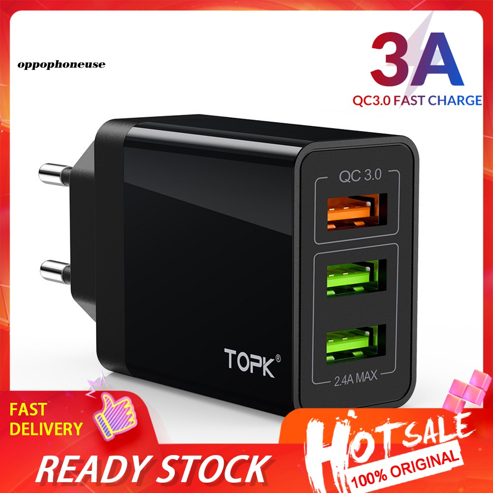 【OPHE】TOPK EU Plug 30W Fast Charging QC3.0 3 USB Ports Wall Charger Power Adapter