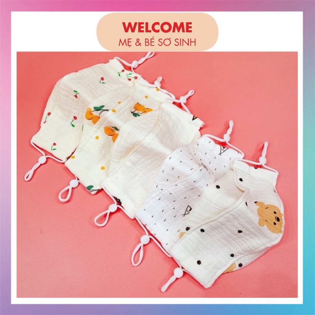 Khẩu trang trẻ em kháng khuẩn, khẩu trang vải xô muslin có nút điều chỉnh cho bé 0-4 tuổi hàng cao cấp an toàn