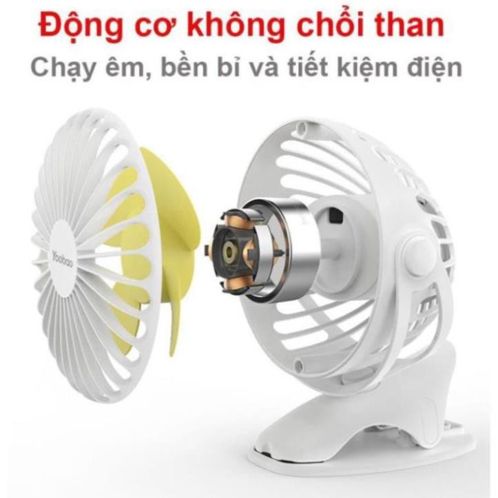 Quạt cầm tay tích điện YOOBAO F04 xoay góc 360 độ kẹp xe đẩy để bàn pin khủng 6400mAh  Lỗi 1 đổi 1FREE SHIP