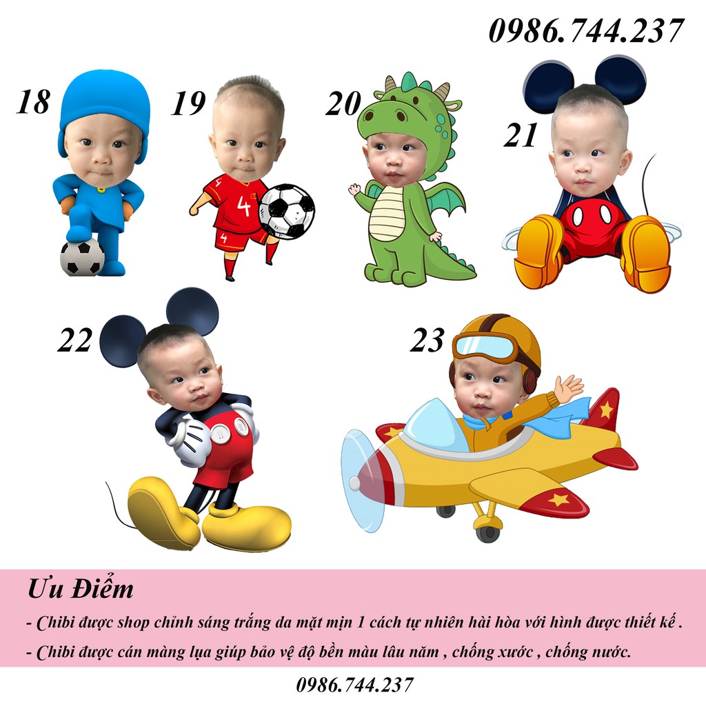 Hình Chibi bé trai cao 25cm, thiết kế hình Chibi trang trí tiệc sinh nhật