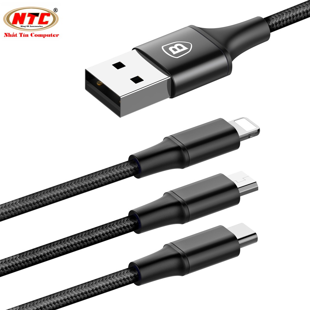 Cáp sạc đa năng BASEUS Rapid Series 3 đầu Lightning - MicroUSB - Type-C dài 120cm