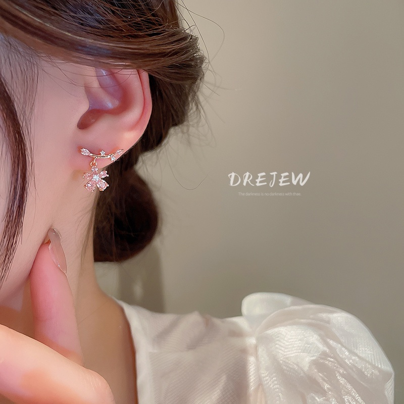 DREJEW Bông Tai Mạ Bạc Hình Hoa Đính Đá Zircon Cỡ Nhỏ Thiết Kế Đơn Giản Sang Trọng Thời Trang Cho Nữ