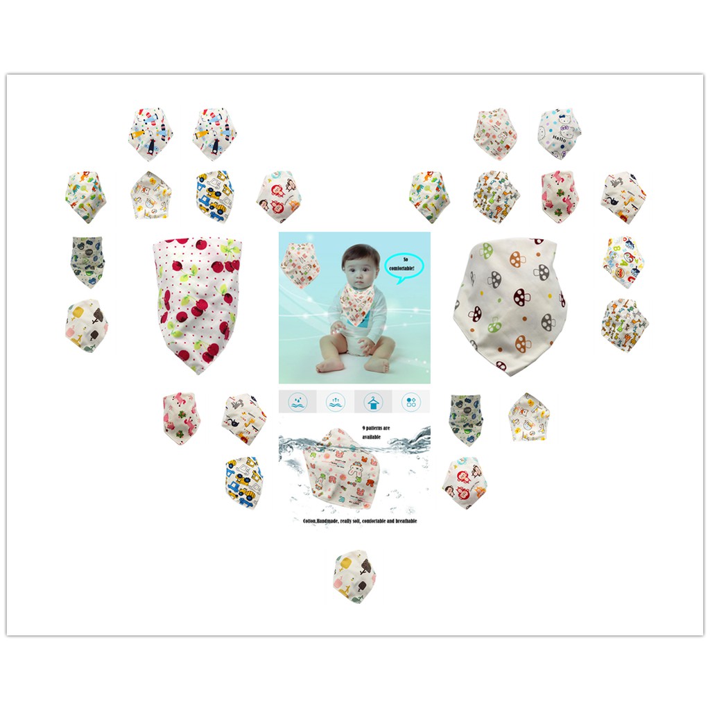 Yếm Ăn Cotton Hai Lớp Hình Tam Giác In Họa Tiết Hoạt Hình Có Nút Cài Cho Bé