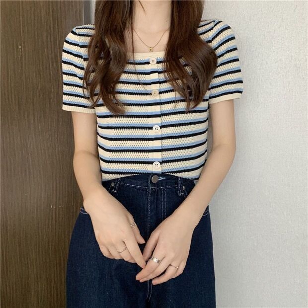 Áo thun nữ NZN ngắn tay họa tiết sọc ngang thời trang