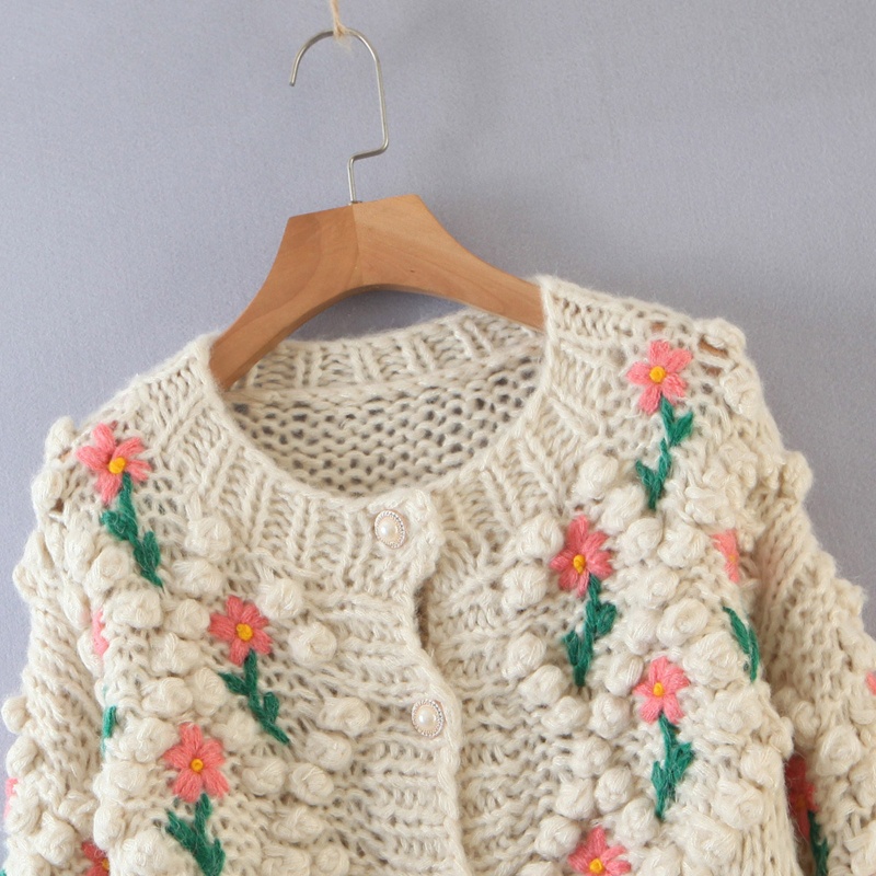 Áo Khoác Sweater Dệt Kim Tay Dài In Hoa Dễ Thương Cho Nữ