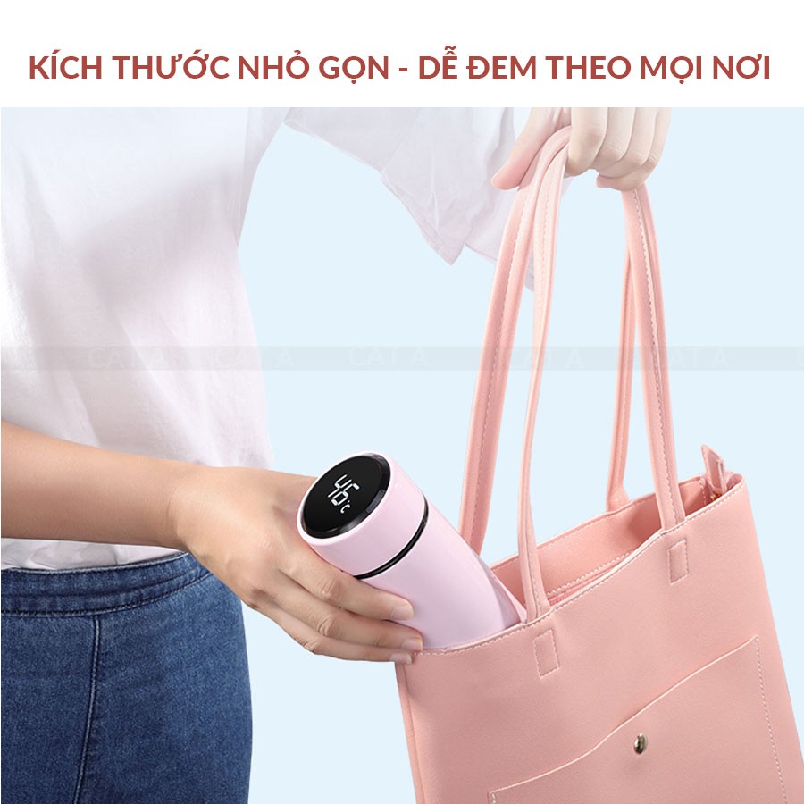 Bình giữ nhiệt inox 304 cao cấp Cát Á, 3 lớp giữ nhiệt, hiển thị nhiệt độ chính xác, dung tích 500ml