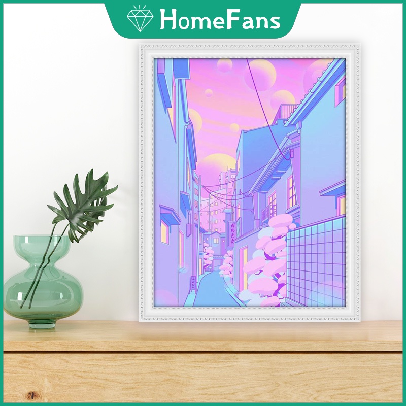 Bộ Tranh Đính Đá 5D Tự Làm Hình Phong Cảnh Đường Phố 30x40cm/40x50cm Trang Trí Nhà Cửa