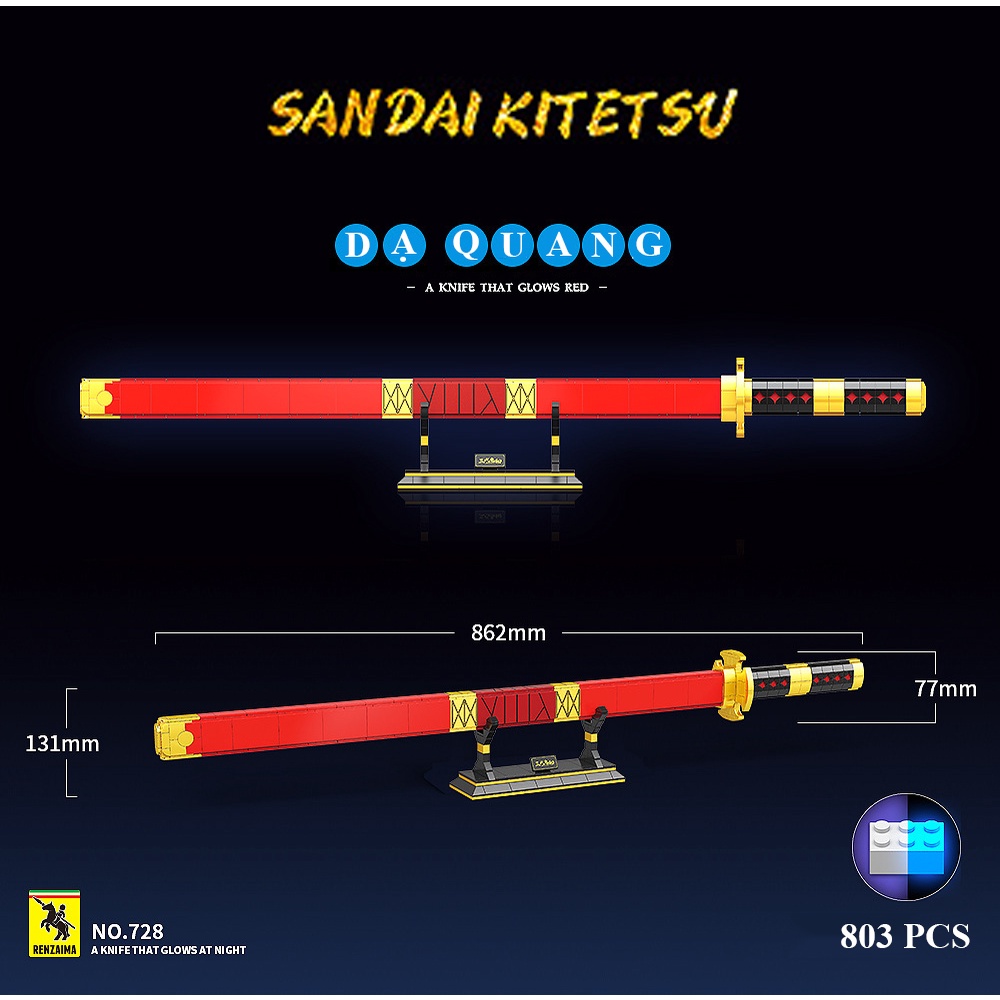 Đồ Chơi Lắp Ráp Kiểu Lego Mô Hình Dạ Quang Phát Sáng Thanh Kiếm Đệ Tam Sandai Kitetsu Của Zoro One Piece Với 803 PCS