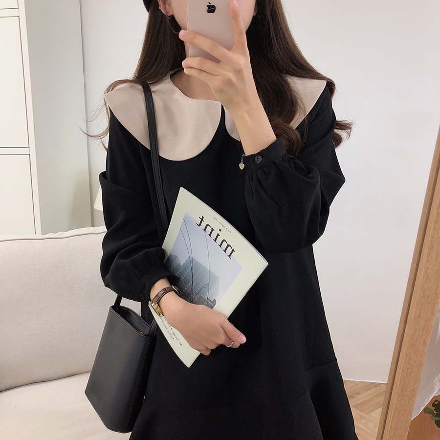 Đầm tay dài cổ lá tròn phong cách cổ điển thời trang cho nữ 31026