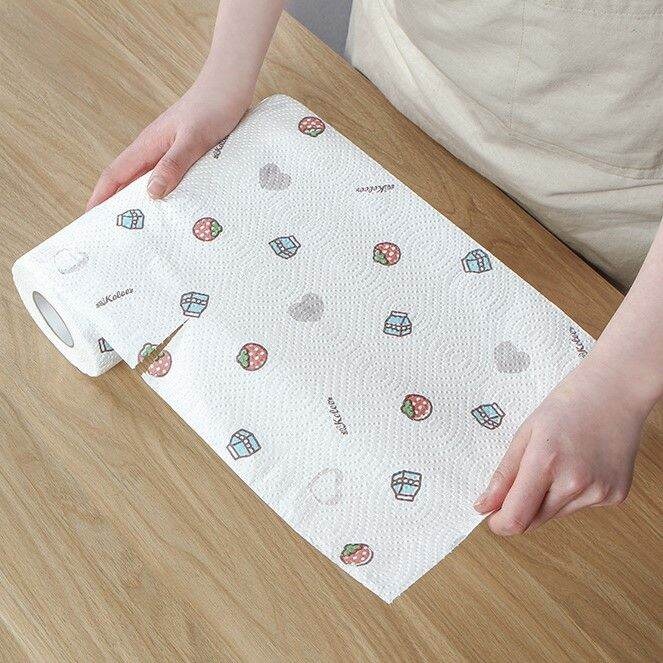 Cuộn khăn lau đa năng nhà bếp hoạ tiết trắng - cuộn 40 khăn