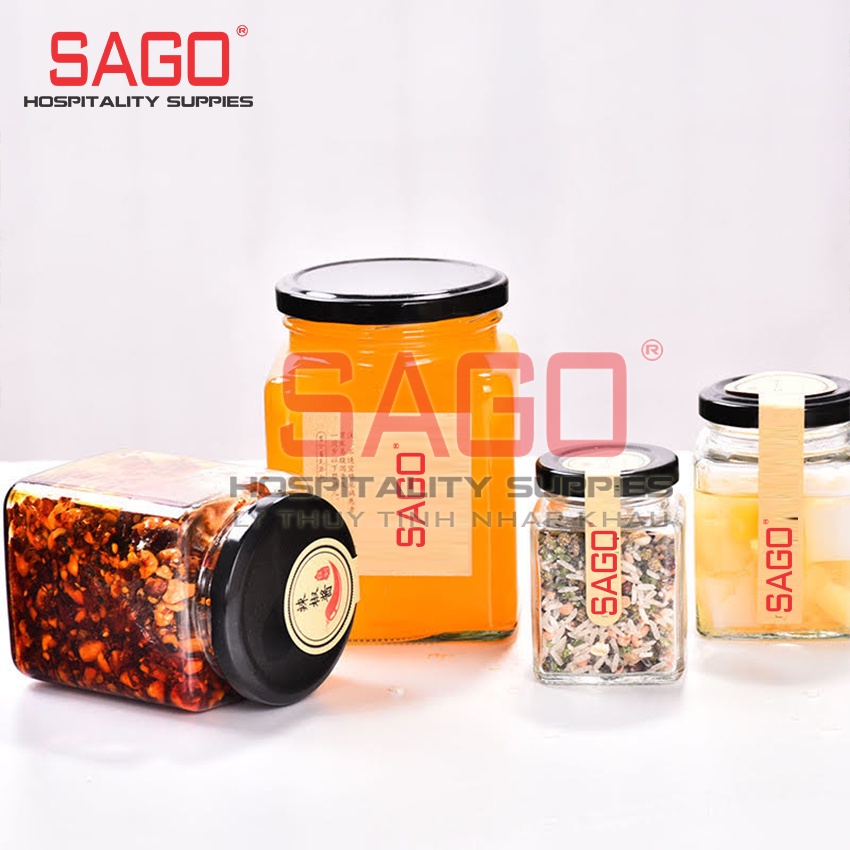 Hũ Thủy Tinh Vuông Nắp Thiết , Tùy Chọn Dung Tích