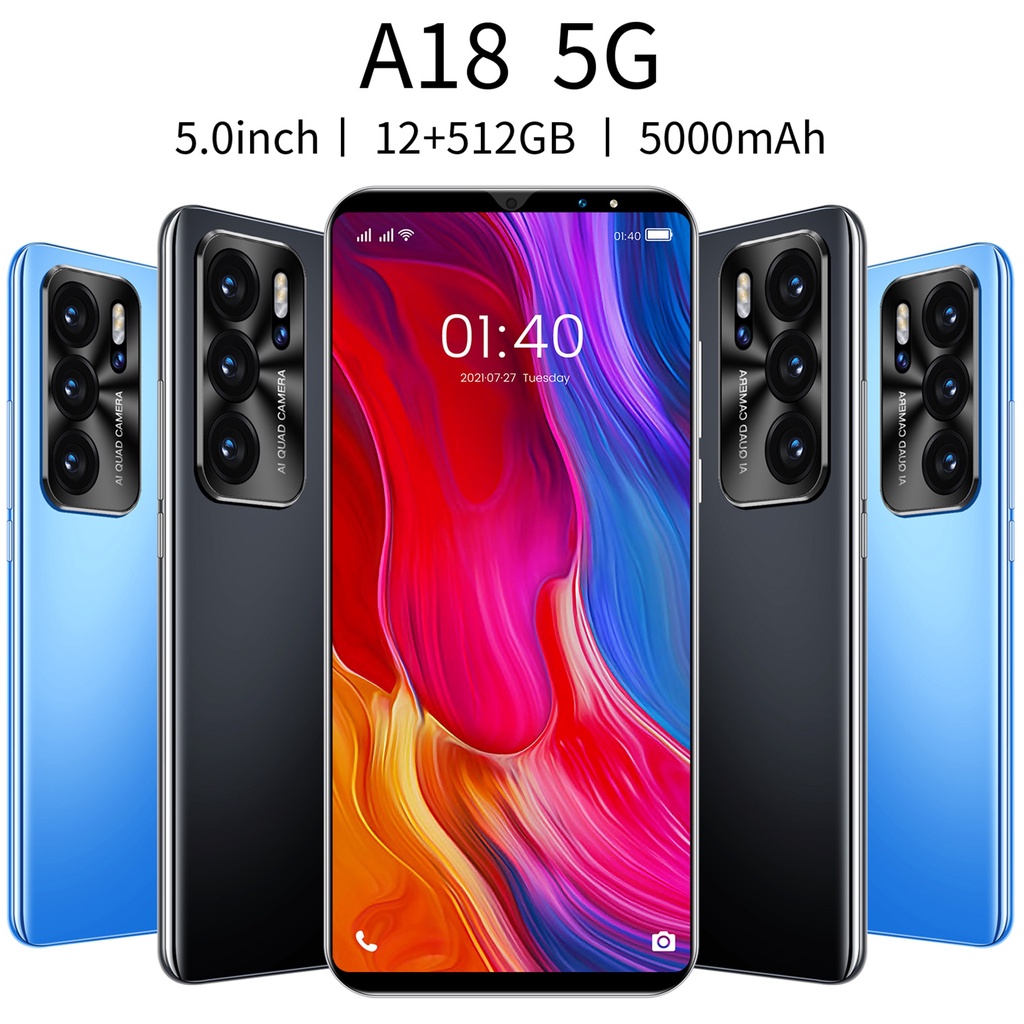 PO-Diện Bộ Nhớ Cảm Ứng Màn Hình 5 Inch 512GB + 12GB Cho Android 10,Điện Thoại Thông Minh A18 Nhận