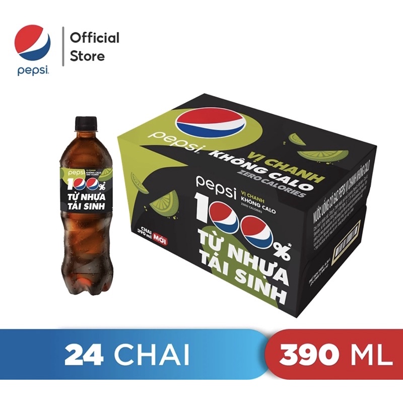 Thùng 24 chai Pepsi Vị Chanh Không Calo Chai 390ml - Hot sale