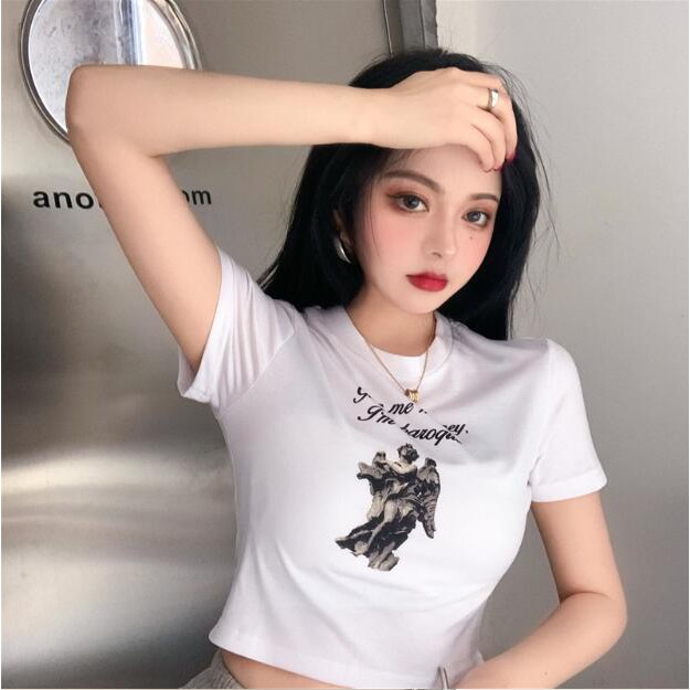 Crop Tops summer women chic printing korean fashion | BigBuy360 - bigbuy360.vn
