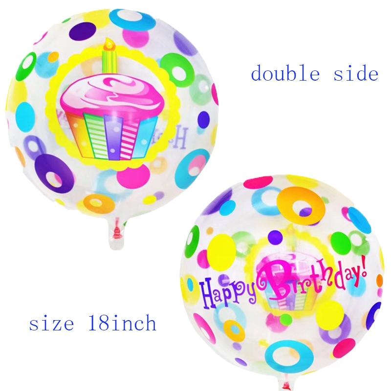 Bóng bay lá nhôm kiểu trong suốt in hoạ tiết Happy Birthday kích thước 18 Inch trang trí tiệc cho bé