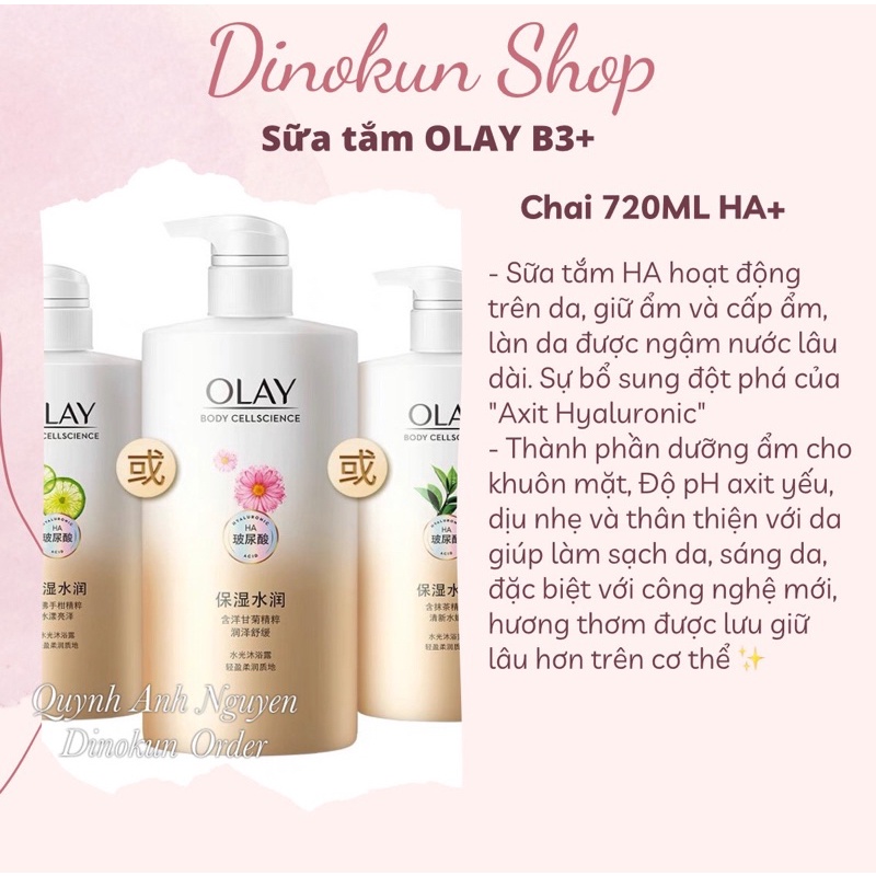 Sữa tắm sáng da OLAY B3+ HA các hương chai lớn 730ml