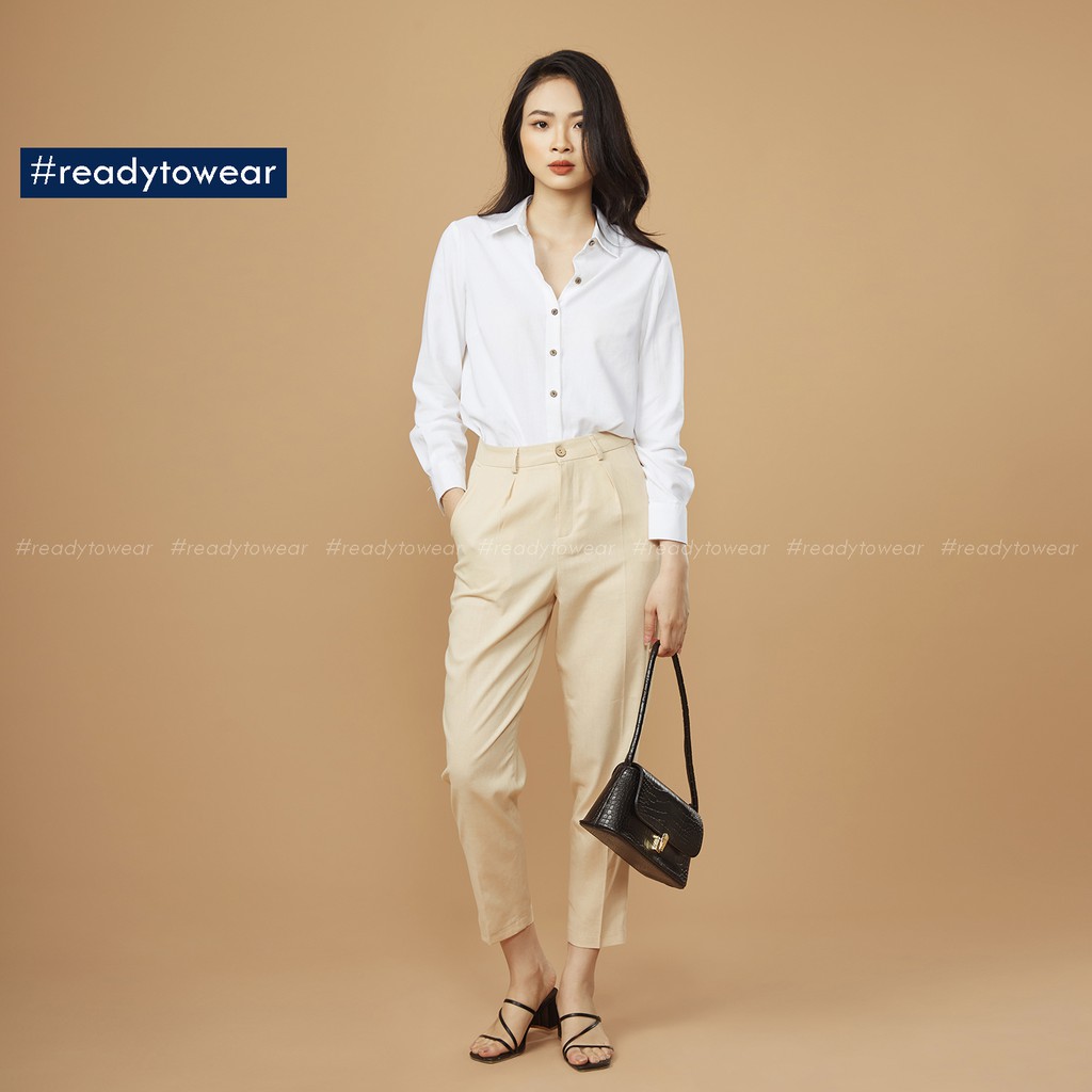 Quần baggy cạp cao nữ công sở vải đũi linen pants màu đen be nâu pastel Q02 | BigBuy360 - bigbuy360.vn